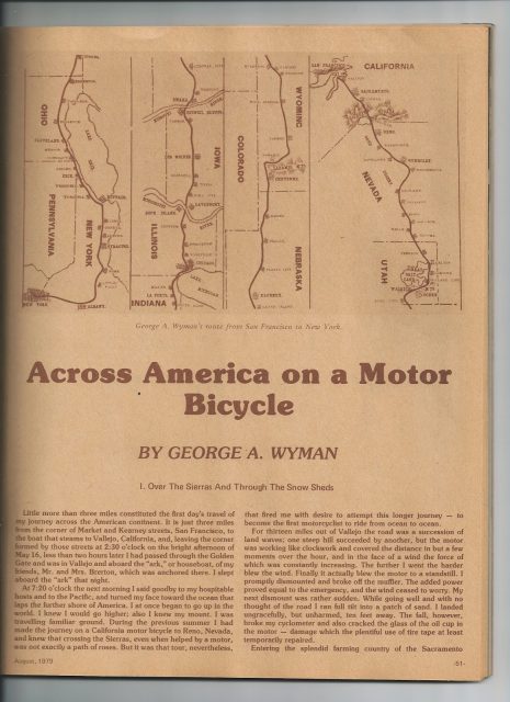 George A. Wyman, moto, California , Roy C. Marks, viaggio in moto, primo viaggio in moto, 