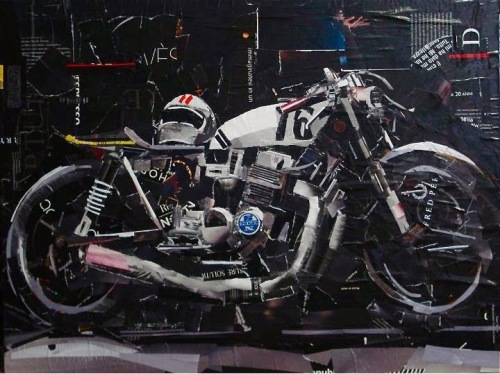 Arte moto, collage riviste moto, quadri moto,